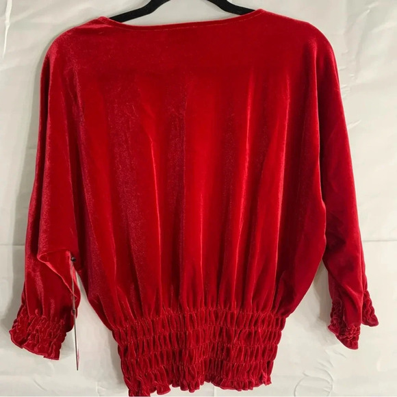 NWT Vince Camuto Dolman-Sleeve Smocked Waist Velvet 3/4 Sleeve Blouse, size S - Picture 9 of 10
